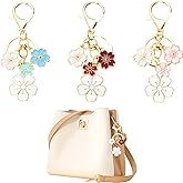 Auswalar 3PCS Flower Charms for Key, Cute Key Chain Gift for Women Girl, Charm for Keys Handbags Backpacks (Blue+Red+Pink)