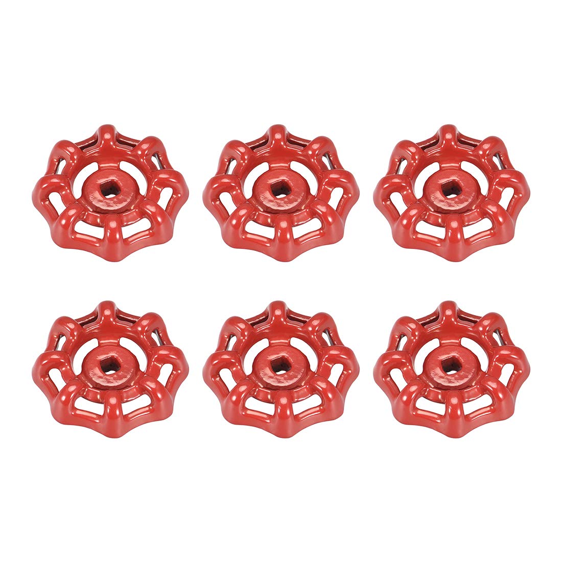 sourcing map Metal Outside Faucet Round Wheel Handle, Square Broach 5x5mm, Wheel OD 45mm Paint Cast Steel Red 6Pcs