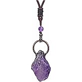 Top Plaza Raw Amethyst Necklaces for Women Healing Crystal Stone Retro Irregular Amethyst Cluster Pendant Necklaces Natural Gemstone Purple Necklace Spiritual Jewelry Gifts