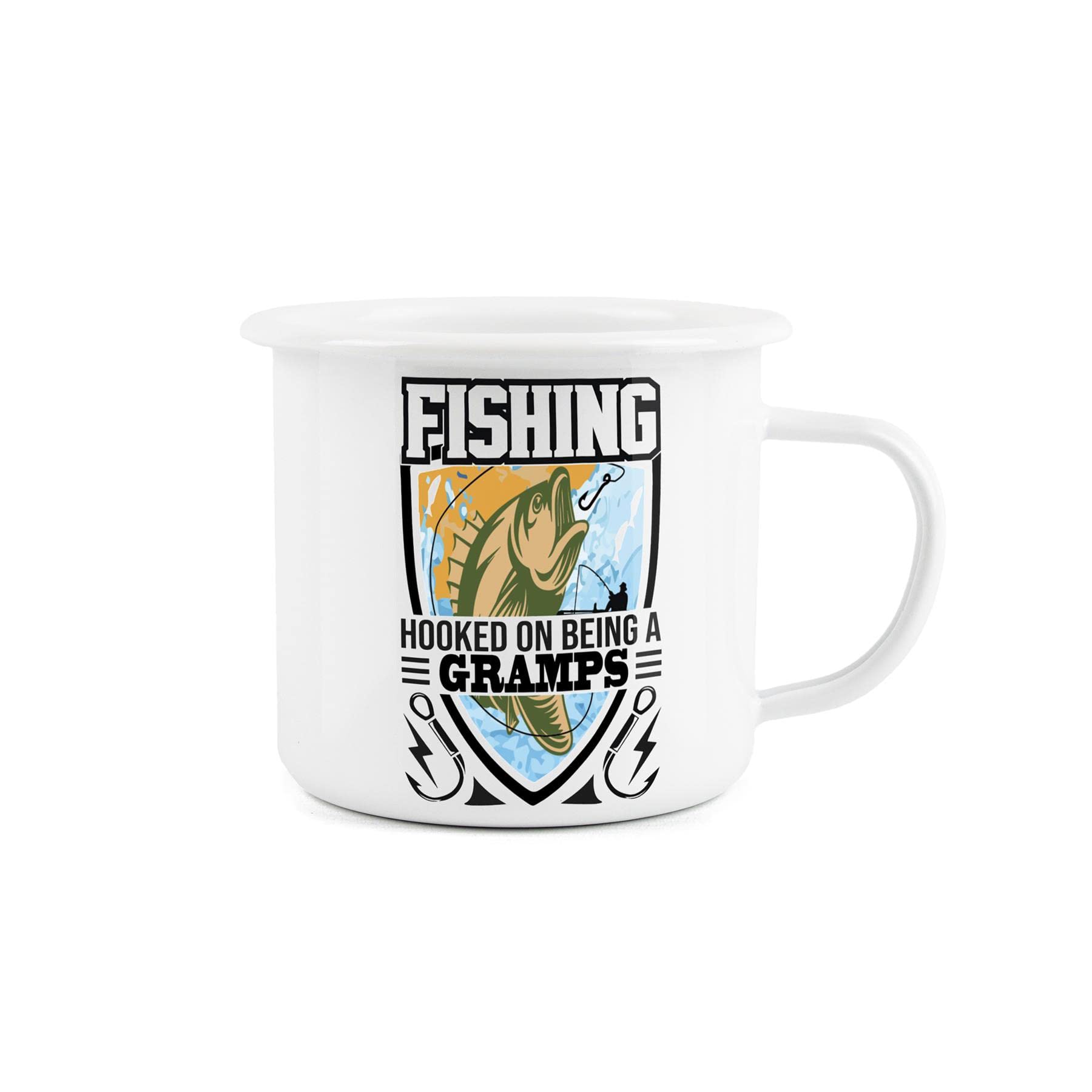 Purely Home Enamel Fishing Mug for Fathers Day - Gramps Durable Hot Drinks Outdoor Cup for Travel Picnics Home Hiking Mountaineering Fishing
