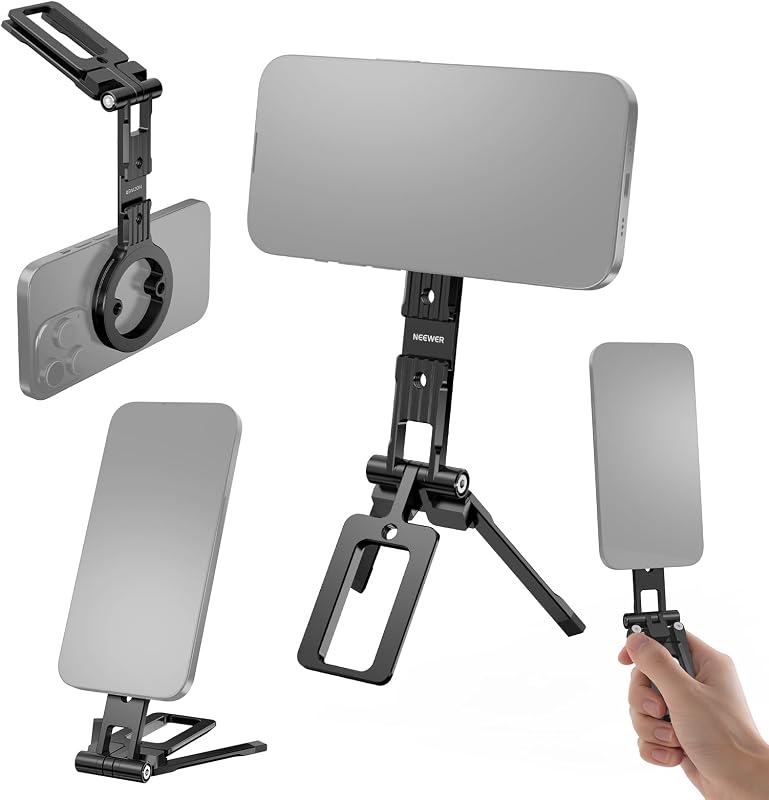 Supporto Treppiede Telefono Magnetico, Maniglia Cellulare in Metallo con Filettatura 1/4", Cold Shoe e Tipo Arca, Compatibile con MagSafe iPhone Samsung Huawei Android per Video, PA098