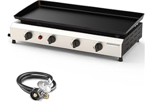 ADREAK 4 Burner BBQ Gas Griddle, 30 Inch Stainless Steel Portable Detachable Propane Griddle, 40,000 BTU Flat Top Barbecue Grill for Camping (Only Griddle)