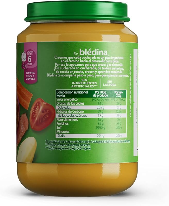 Frascos de tomates, batatas, cenouras e carne de vaca para bebés. Frascos Blédina sem sal ou açúcares adicionados e sem glúten. A partir dos 6 meses, embalar 6x200g — foto 3 de 8