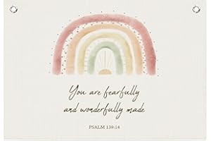 ICEWHITEY Fearfully and Wonderfully Made Christian Bible Banner Wall Decor Art,Rainbow Banner Flag Decor for Nursery Kids Playroom Bedroom Classroom,20x30 Inch (Psalm 139:14)