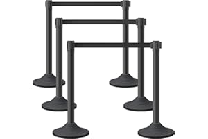 OranLite 6 Pack Premium Crowd Control Stanchion Set, 40" H Delineator Post with 10' Feet Retractable Belt, Heavy-Duty Base, Safety Rope Barriers for Traffic Queue (Heavy Rubber Base, Black)
