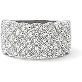 FAIRY COUPLE 11mm Wide Pave Band Ring for Women, 18K White Gold Plated Substantial 7.5g Statement Ring, Comfort Fit Tapered Band, Sparkling CZ Jewelry Gift for Her R238