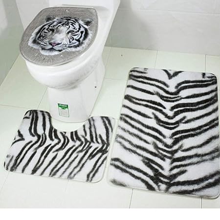 Makefortune 2019 Badteppich Set, 3 Pcs Badmatte, Leopard Tiger-Muster Drucken Muster Rutschfest Badematten Weiches Badvorlege