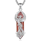 AEONSLOVE Dragon & Phoenix Necklace with Healing Crystal – Amethyst/Obsidian/Turquoise/Lapis Lazuli/Malachite/Clear Quartz/Rose Quartz/Carnelian Crystal Jewelry Gifts for Women Men