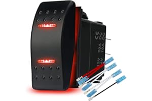 HOKAAER Waterproof Rocker Switch Toggle On-Off-On 12V/20A 24V/10A 7Pin DPDT Red LED Light, with Jumper Wires Set for Marine Boat Car Truck Trailer 4x4 Caravan RV SUV ATV UTV