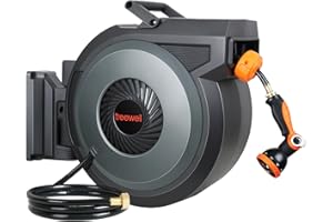 TREEWELL Retractable Garden Hose Reel, 1/2 in x 100ft Heavy Duty Wall Mounted Hose Reel with 10 Patterns Nozzle, Auto Rewind/