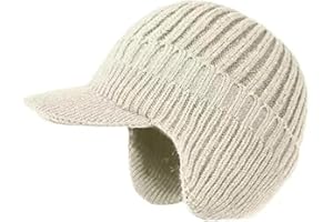 Winter Beanie with Visor & Earflaps - Warm Fleece Lined Knit Hat for Men Women, Outdoor Thick Elastic Winter Hat
