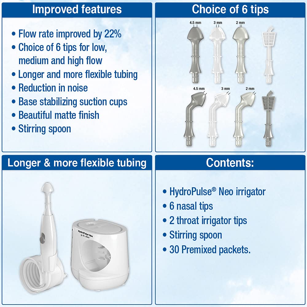 NeilMed HydroPulse Neo. Multi-Speed Electric Pulsating Nasal Sinus Irrigation System with 30 Sinus Rinse Premixed Packets.