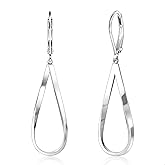 Sterling Silver Teardrop Earrings for Women Silver Drop Leverback Twisted Dangle Earrings Jewelry Hypoallergenic Statement Bo