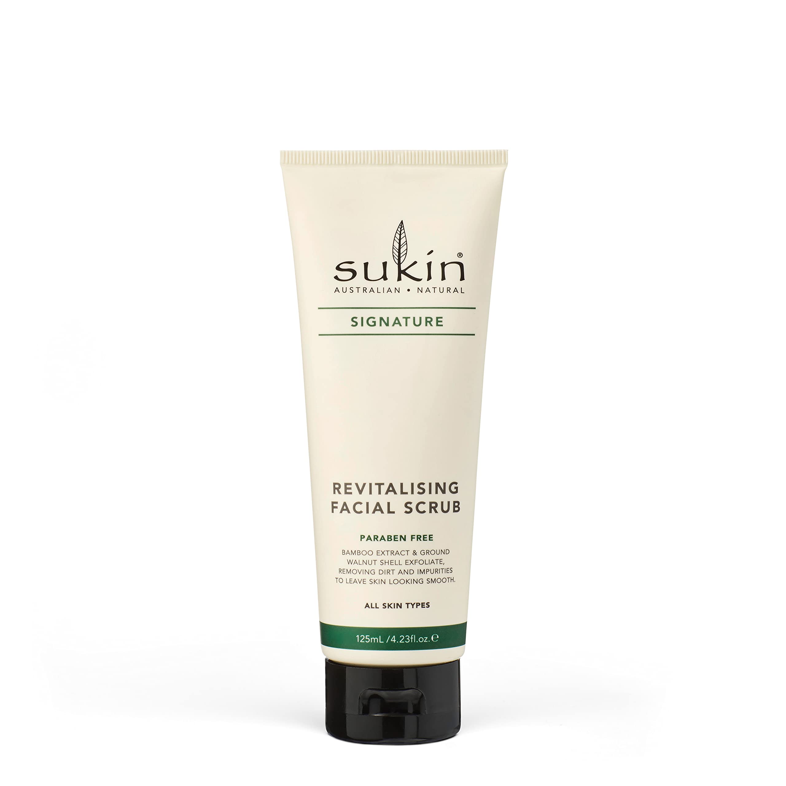 Sukin Organics Revitalizing Face Scrub, Hydrating Cream-Based Facial Exfoliator with Bamboo Extract & Walnut Shell Exfoliant, Cleansing & Soothing, Normal to Dry Skin Types, Paraben Free, 4.23 Fl Oz