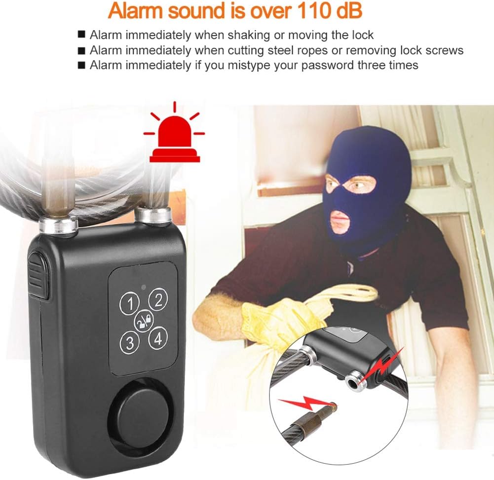 Black Smart Bike Lock, Combination Lock with Waterproof for and Gate Anti-Theft Cable Lock with 110db Alarm High Security Keyless - Image 4