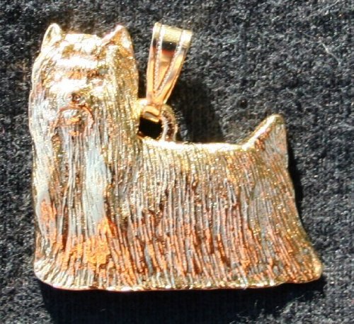 Yorkie Yorkshire Terrier Show Cut Dog 24k Gold Plated Pewter Pendant