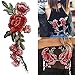 Transer 2PC DIY Embroidered Roses Floral Collar Sew Patch Sticker Applique Badge (Red)