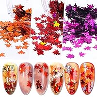 Fall Nail Art Stickers Nail Art Sequins Nails Decorations Supply Manicure Tips Accessories 12 Grid Autumn Gradient Maple Leaf Thin Nail Sequins (Sequins-II)