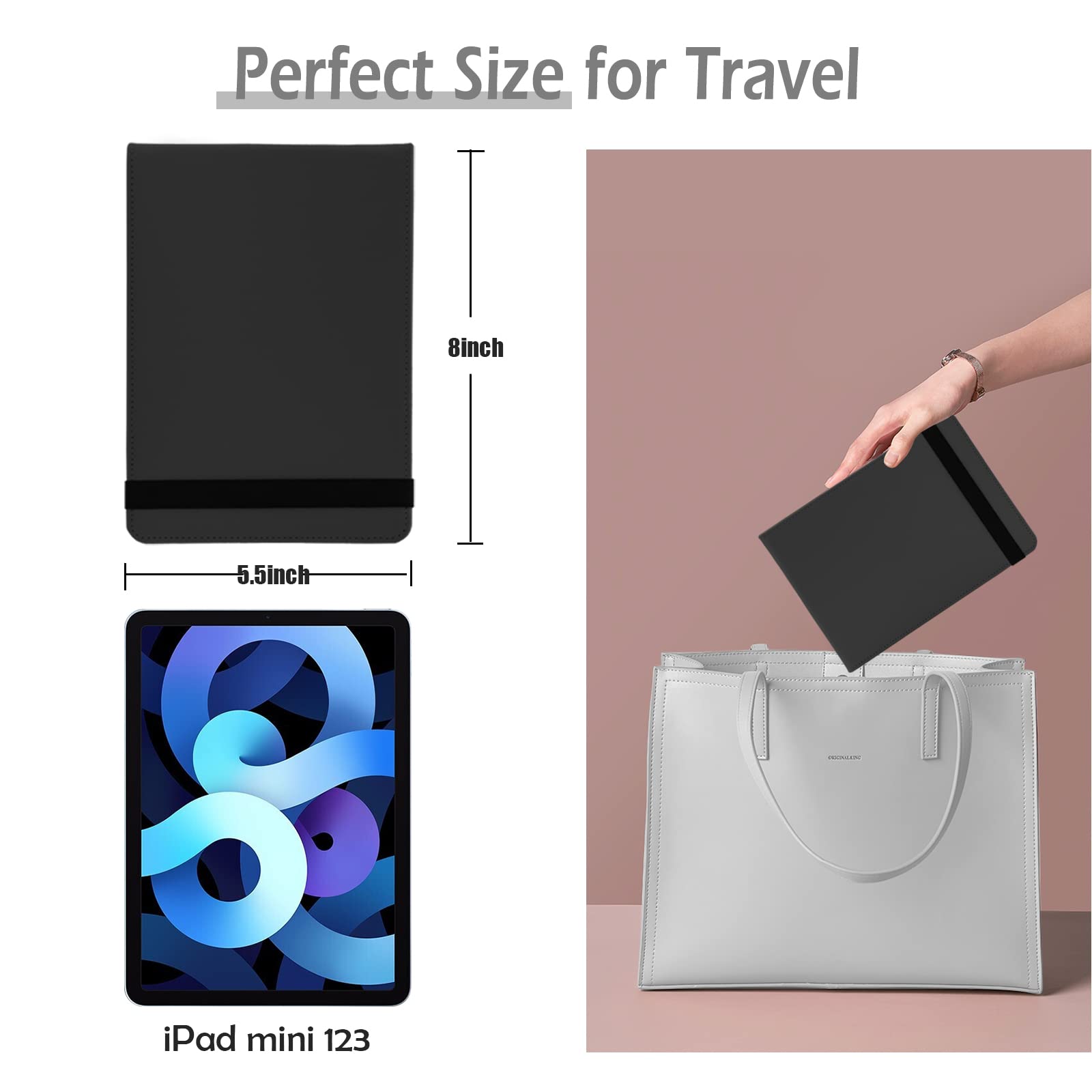 Lighted Travel Makeup Mirror, PU Leather Vanity Cosmetic Mirror with Lights, Rechargeable 1500mAh Battery, 3- Color Light Modes Dimming LED Light Up Mirror of 8X5.5inch, Travel Accessories for Makeup