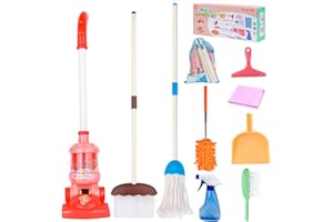 Meland Kids Cleaning Set - 8Pcs Toddler Broom and Toy Vacuum Cleaner, Pretend Play Children House Cleaning Toys, Christmas Birthday Gift for Girls and Boys
