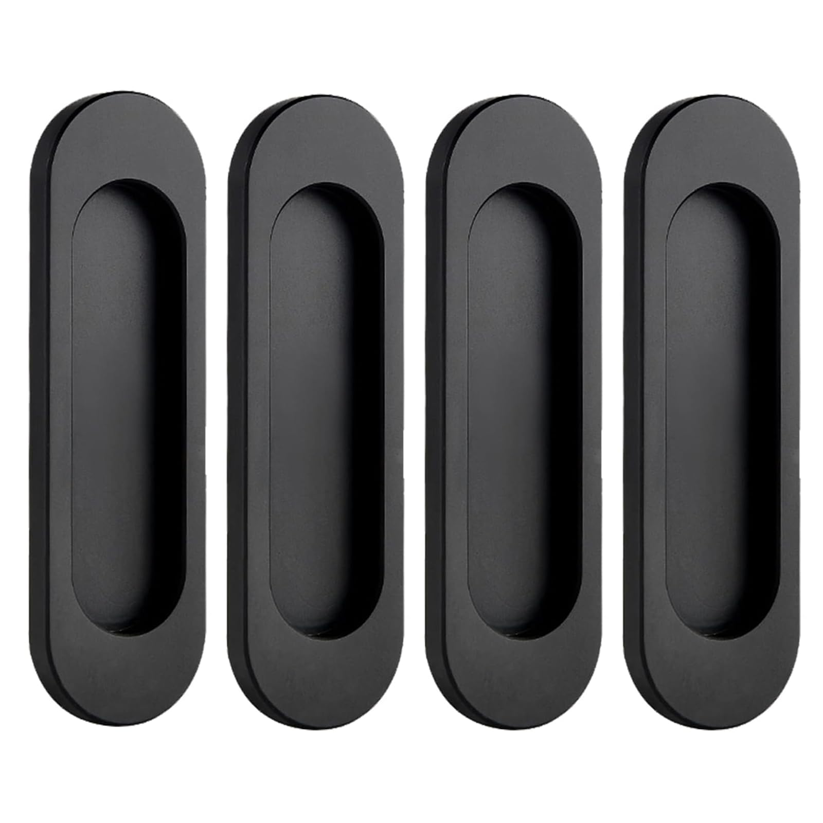 MOROBOR Self-Stick Oval Sliding Door Pulls, 4pcs Aluminum Alloy Flush Pull Punch-Free Handle for Sliding Barn Door Windows Cabinets Closet Drawers (Matte Black, 100mm) — image 1