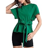 SCOFEEL Womens Short Sleeve T Shirts Summer Casual Crewneck Tie Knot Tee Shirt Drop Shoulder Top Tees