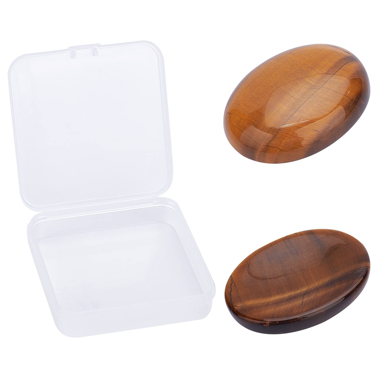 SUNNYCLUE 1 Box 2Pcs Natural Tiger Eye Worry Stone Healing Crystal Therapy Gemstones Chakra Reiki Oval Shape Thumb Stones for Stress Relief Anxiety Rubbing Balancing Massage Pocket Palm, Brown