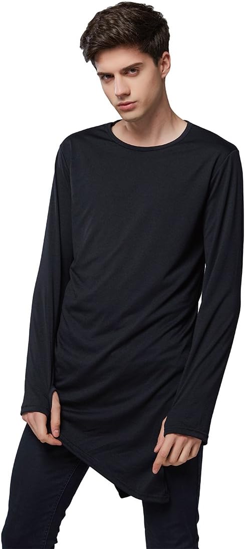 Jamickiki Men's Fashion Long Sleeve Pure Color Hip Hop Style Long T-Shirt