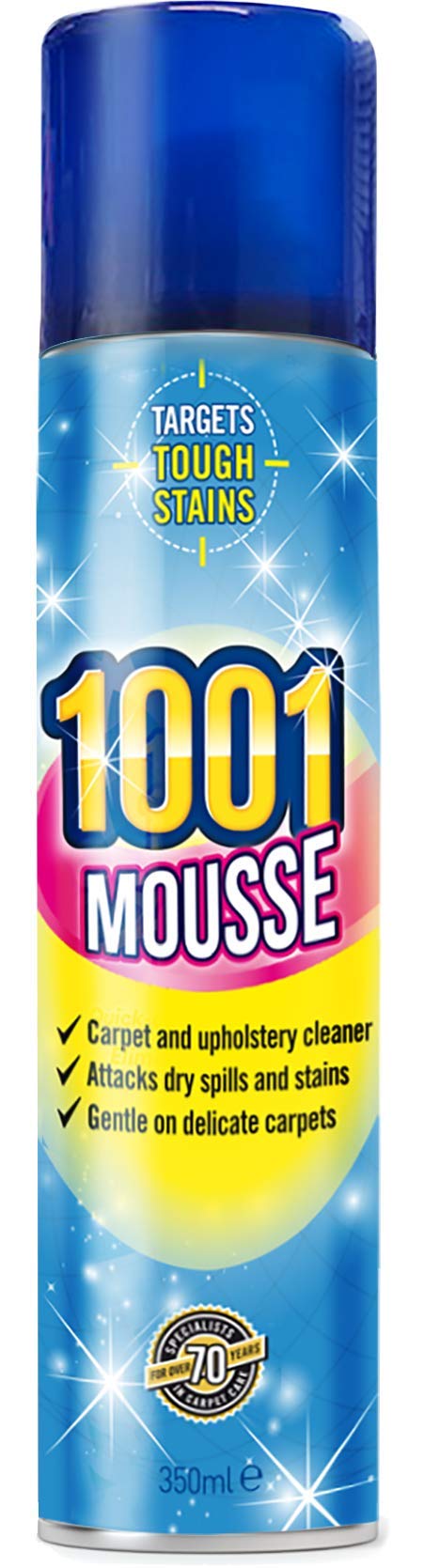 1001 Mousse Carpet and Upholstery Cleaner, Tough On Stains, Gentle On Rugs, Upholstery and Carpets, Floral Scented Cleaner, 350 ml