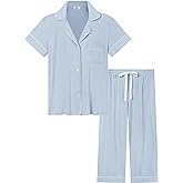 Joyaria Women Capri Pajamas Set Bamboo Viscose Pjs Short Sleeve Button Down Sleepwear