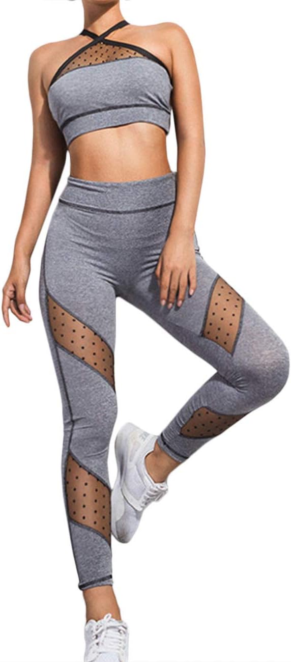 MACCHIASHINE Women's 2 PCS Pattern Print Sports Bra Pants Set Yoga Wear Set Racerback Bra and Leggings Tights