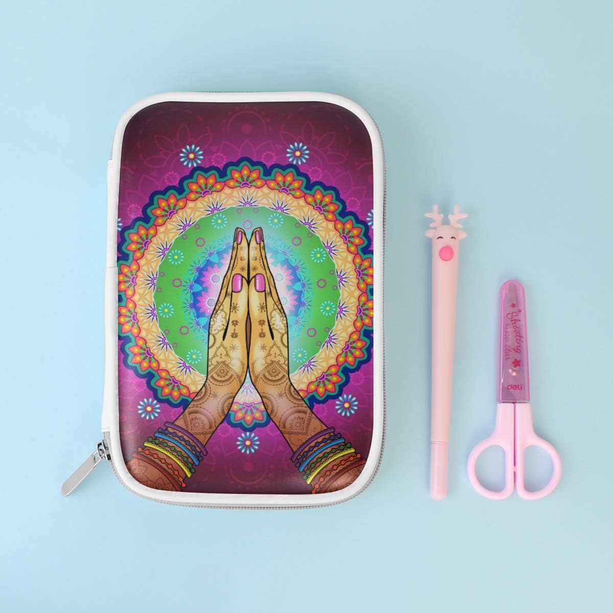 ISAOA Large Capacity Multifunction Pencil Case for School,Namaste Mandala Sturdy Stationery Pencil Pouch Cosmetic Bag Case for Pen Makeup Brush Notebook - Image 3