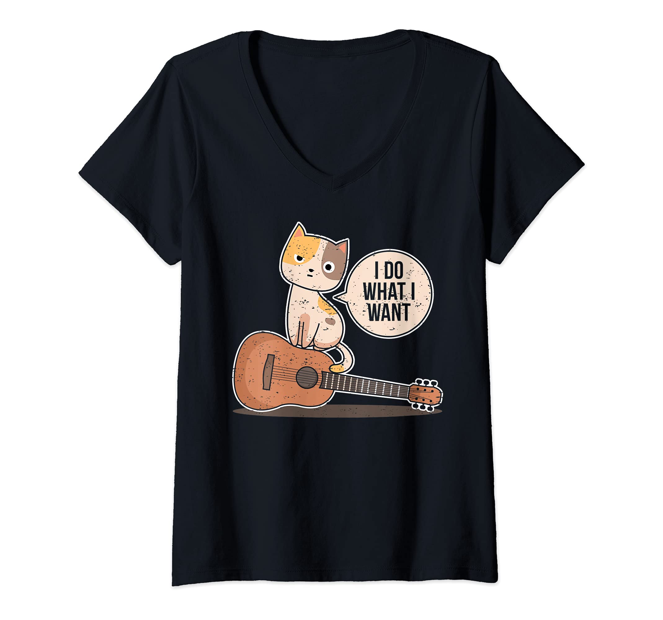 Womens Funny Guitar Player Saying Guitarist Cute Cat What I Want V-Neck T-Shirt