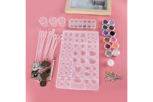 DIY Silicone Resin Jewelry Casting Kit Craft Tools for Beginners with 12 Pendant Trays 2 Colors 4 Shapes Elastic Silicone Reu