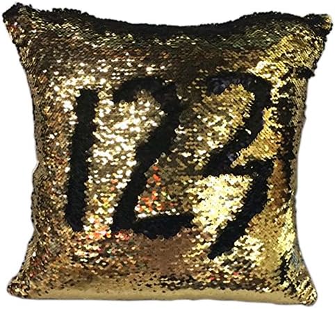 Lordazz Sequin Mermaid Pillow Case, Play Tailor Magic Reversible Sequin Pillow Cover Throw Cushion Case 40x40CM(16' x 16') (Black/Gold)