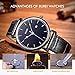 BUREI® Unisex Ultra-thin Elegant Date Quartz Watch with Black Calfskin Leather Band, Black Dial