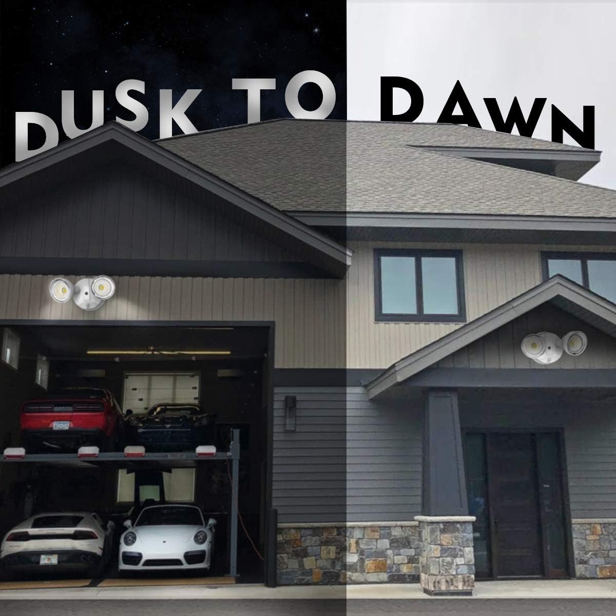 bulbeats Dusk to Dawn LED Flood Light 20W Outdoor Security Flood Lights 5000K 2200Lm 2 Adjustable LED Heads IP65 Waterproof LED Security Light for Commercial & Household/ Entryways /Garage: Home Improvement