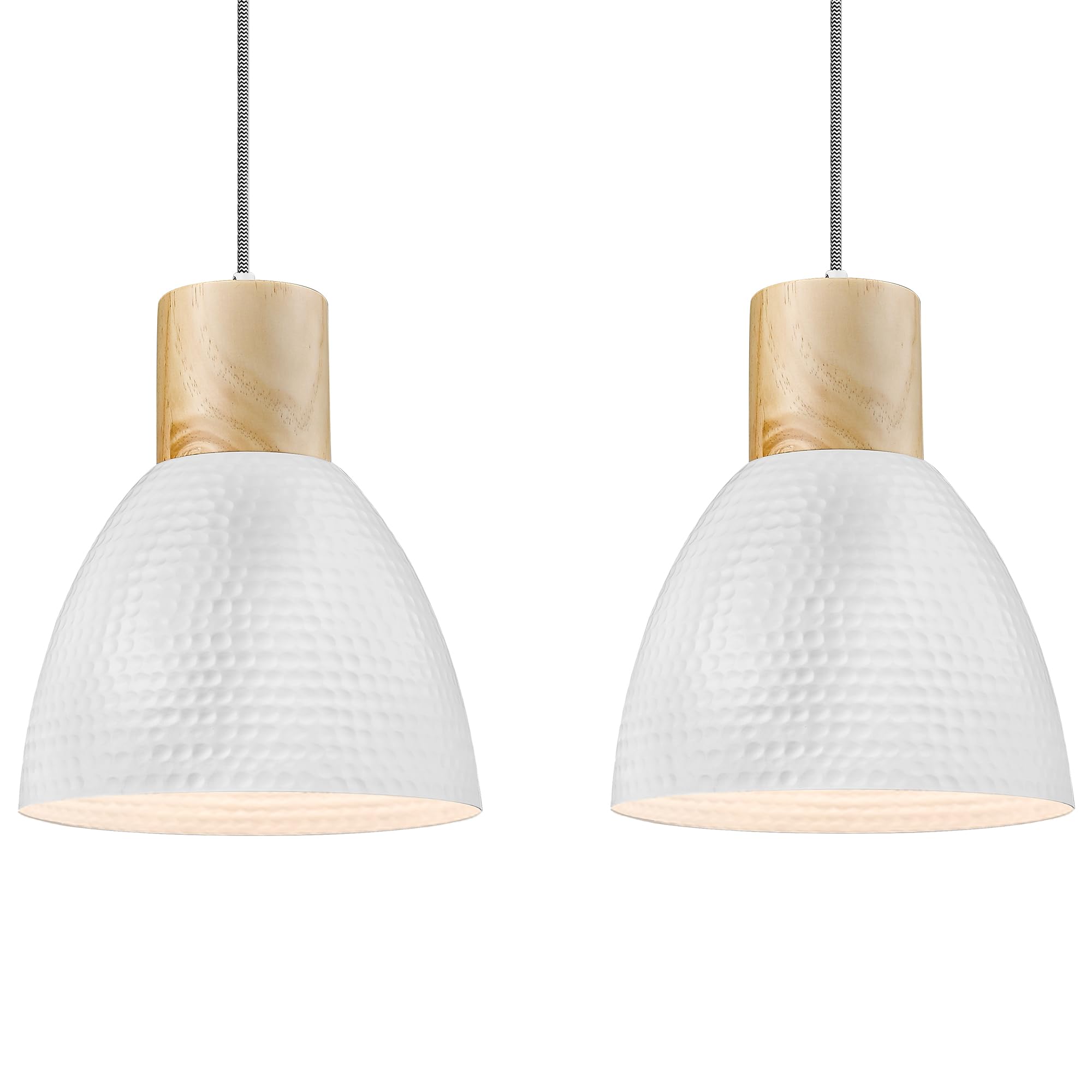 Photo 1 of ELYONA 2 Pack Hammered Pendant Light Fixtures, 10.2” Metal & Rubber Wood Island Hanging Lamp, Adjustable Height, Modern Pendant Lighting for Kitchen,Farmhouse Bar,Dining Room,Bedroom, Nordic White