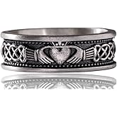 Claddagh Ring For Men or Women in 925 Sterling Silver, Classic Irish Mens Wedding Band with Trinity Knot & Oxidized Finish, Vintage Silver Jewelry, Symbol of Love Loyalty & Friendship Gifts For Him