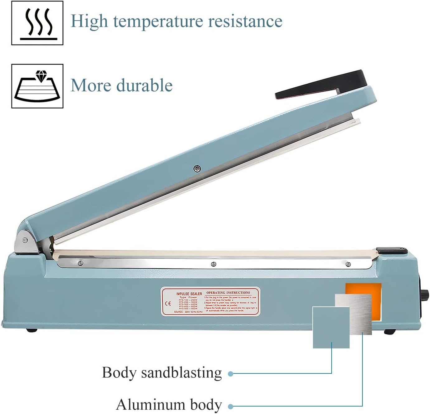 Hanchen 300mm/11.8inch Heat Sealer - Plastic Bag Sealing Machine 400W for Mylar Kraft Paper & More - 220V - Image 5