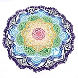 Mandala Roundies，Cozime Gypsy Polyester Tablecloth Beach Towel Beach Throw, Indian Mandala Tapestry, Yoga Mat, Picnic Mat, Table throw Table Cover (Tassel)