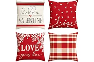 WIOYOI Valentines Day Outdoor Pillow Covers, 18 x 18 inch Set of 4 Waterproof Throw Pillow Cases, Love Cushion Decor for Home Outside Patio Front Porch House Farmhouse(Love E)