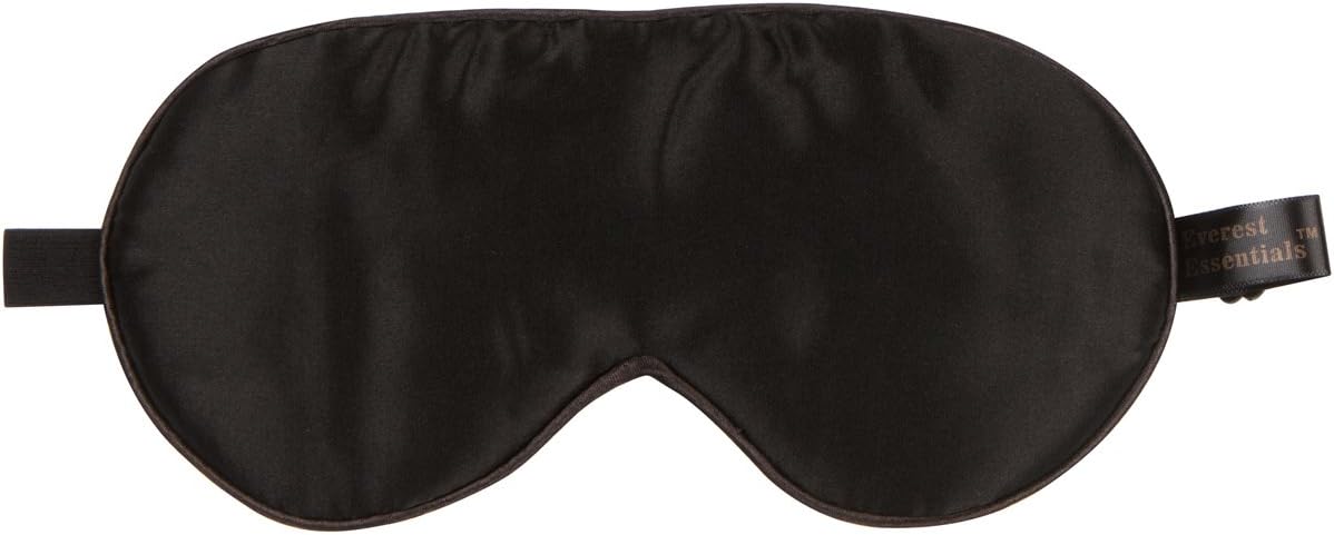 Everest Essentials Silk Sleep Mask with Adjustable Strap, Blocks Out Light and Helps Sleep Better | Eye Mask for Yoga, Shift-Work, Migraines, Puffy Eyes | Blindfold Comes in a PE Zip Bag, Black