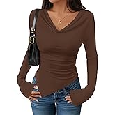 ZESICA Women's Long Sleeve Cowl Neck Shirts Slim Fit Going Out Y2k Tops Blouses 2026 Spring Outfits Fashion Clothes