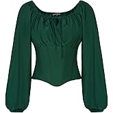 SCARLET DARKNESS Corset Tops for Women Elastic Neckline Renaissance Shirt Peasant Blouse