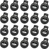 TIHOOD 100PCS Plastic Toggle Single Hole Spring Loaded Elastic Drawstring Rope Cord Locks Clip Ends Round Ball Shape Luggage Lanyard Stopper Sliding Fastener Buttons, Black