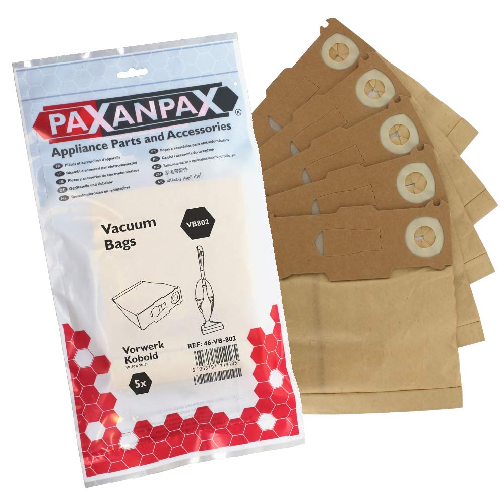 Paxanpax VB802 Compatible Paper Bags Vorwerk Kobold VK130 & VK131 Series (Pack of 5)