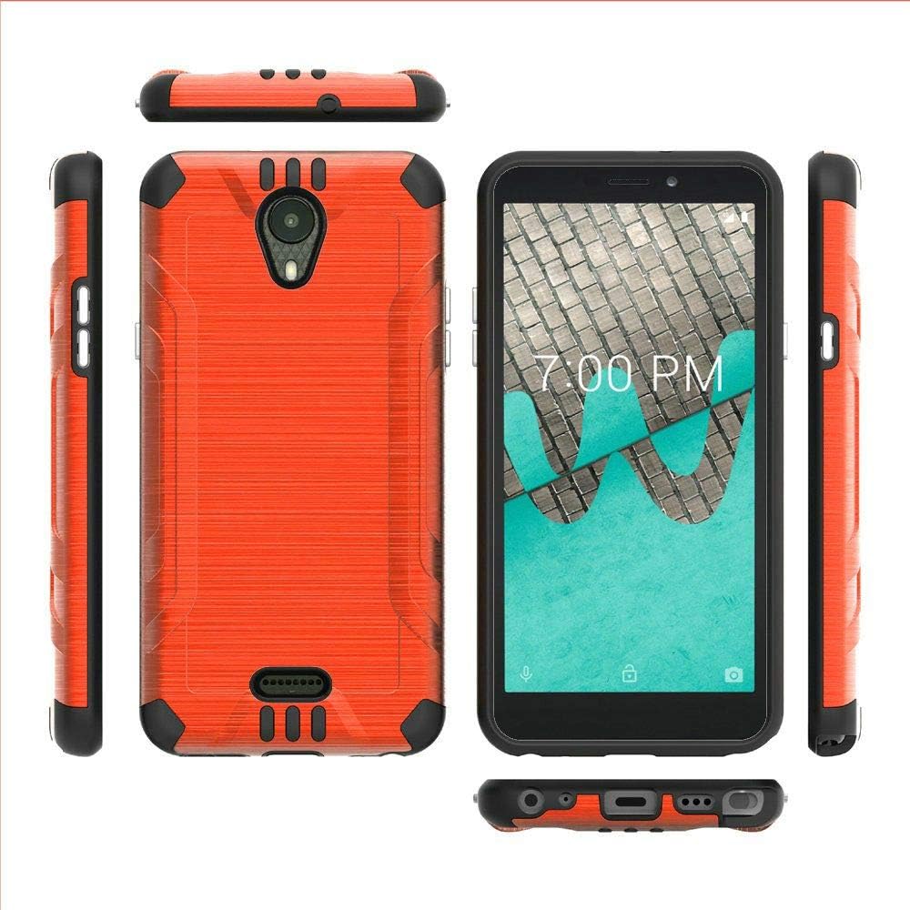 Wiko Ride (Boost Mobile) Phone Case Accessory Orange Brushed Metal Design Cover with Chrome Buttons and Metal Plate (Inside) for Any Magnetic Mount