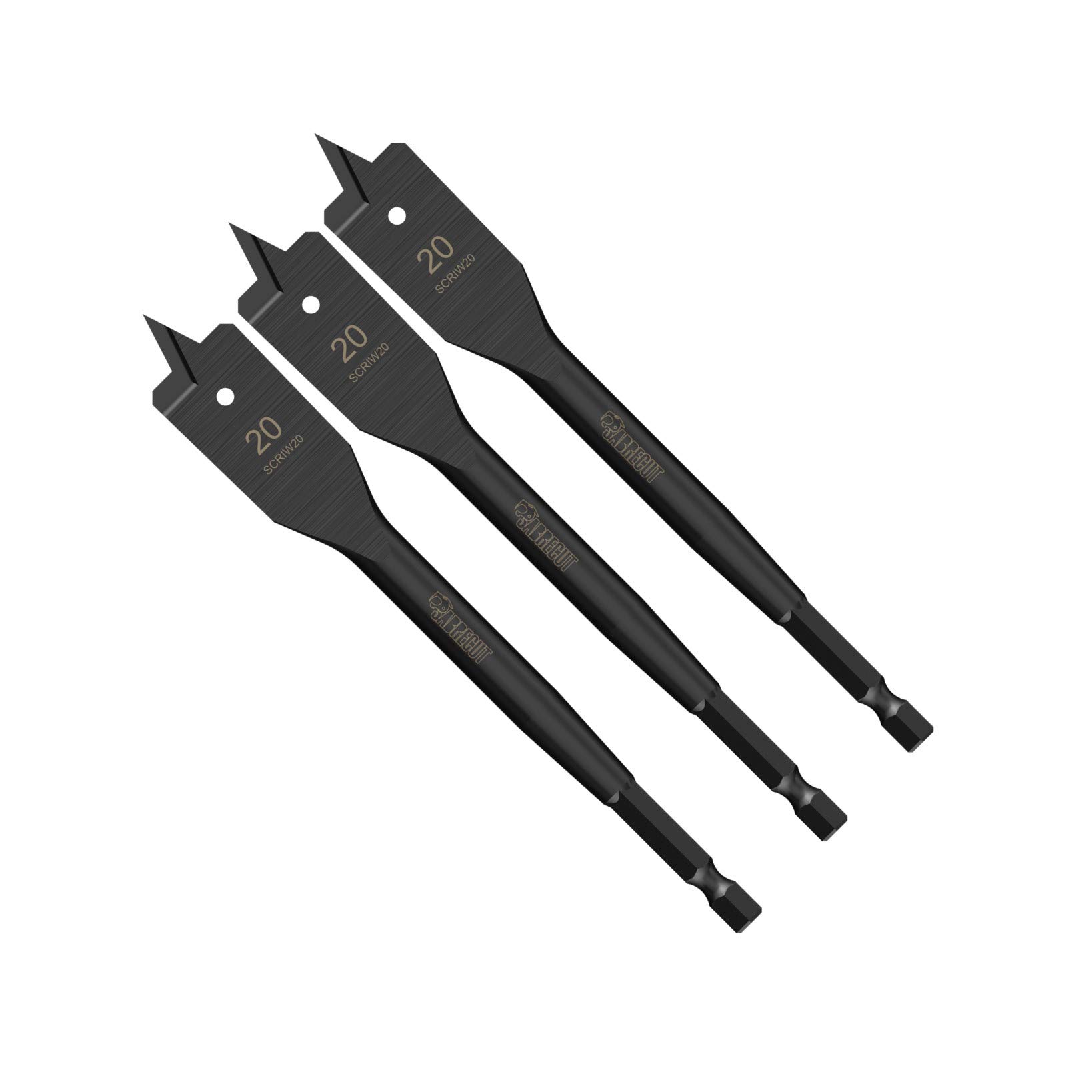 3 x SabreCut SCRIW20_3 20mm x 152mm Impact Rated Flat Wood Spade Bits for Softwood Hardwood Chipboard