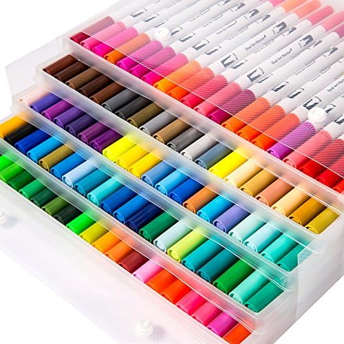 mychoose 100 Coloring Pens Dual Tip Colour Brush Pens with Fineliner Tip for DIY Coloring Book, Sketching, Painting, Drawing, Manga Fashion Design